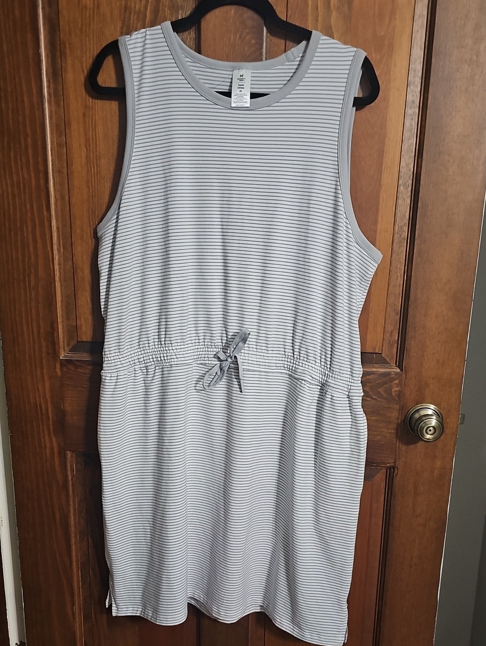 Members Mark Sleeveless Grey Striped Drawstring Waist Dress Size XL